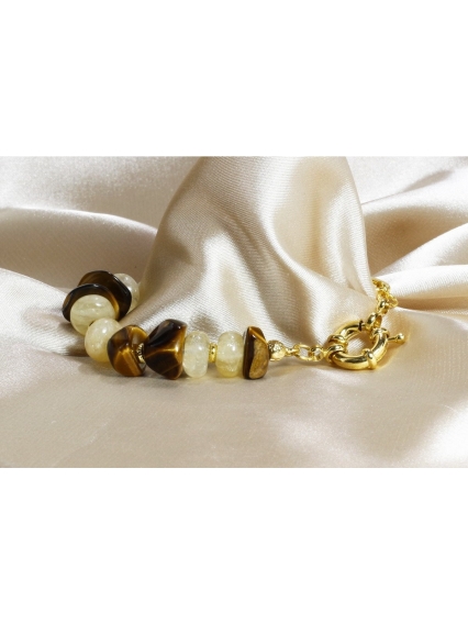 Kaplan Gözü - Sitrin Altın Kaplama Zincir Tasarım Bileklik