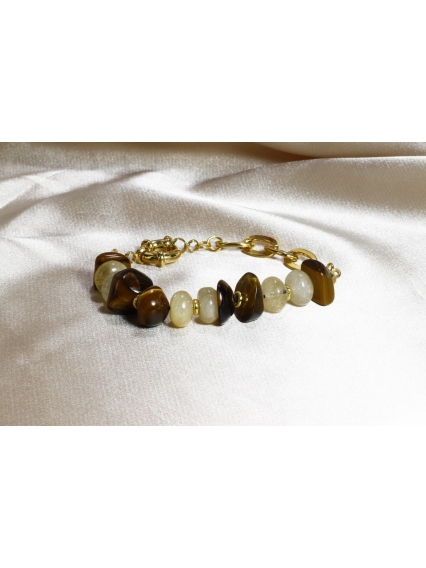 Kaplan Gözü - Sitrin Altın Kaplama Zincir Tasarım Bileklik