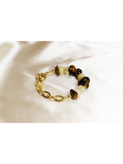 Kaplan Gözü - Sitrin Altın Kaplama Zincir Tasarım Bileklik