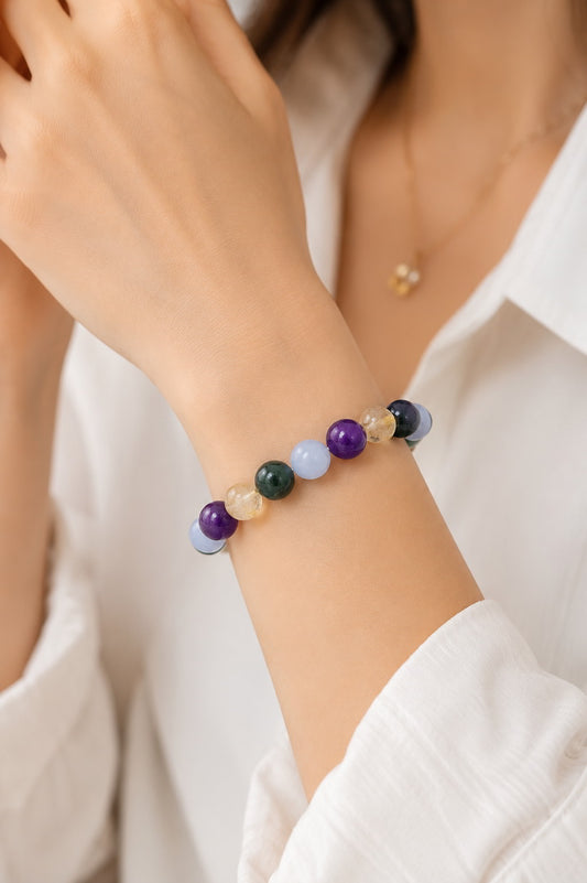 Ametist Sitrin Akuamarin Karma Doğal Taş Bileklik - 8 mm