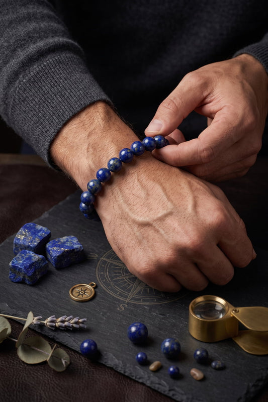 Hakiki Lapis Lazuli Bileklik - Küre Kesim Lacivert
