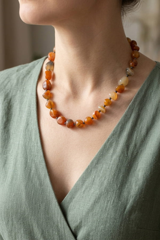 Hakiki Amorf Akik ve Hematit Kadın Kolye - İşlenmemiş Doğal Taş