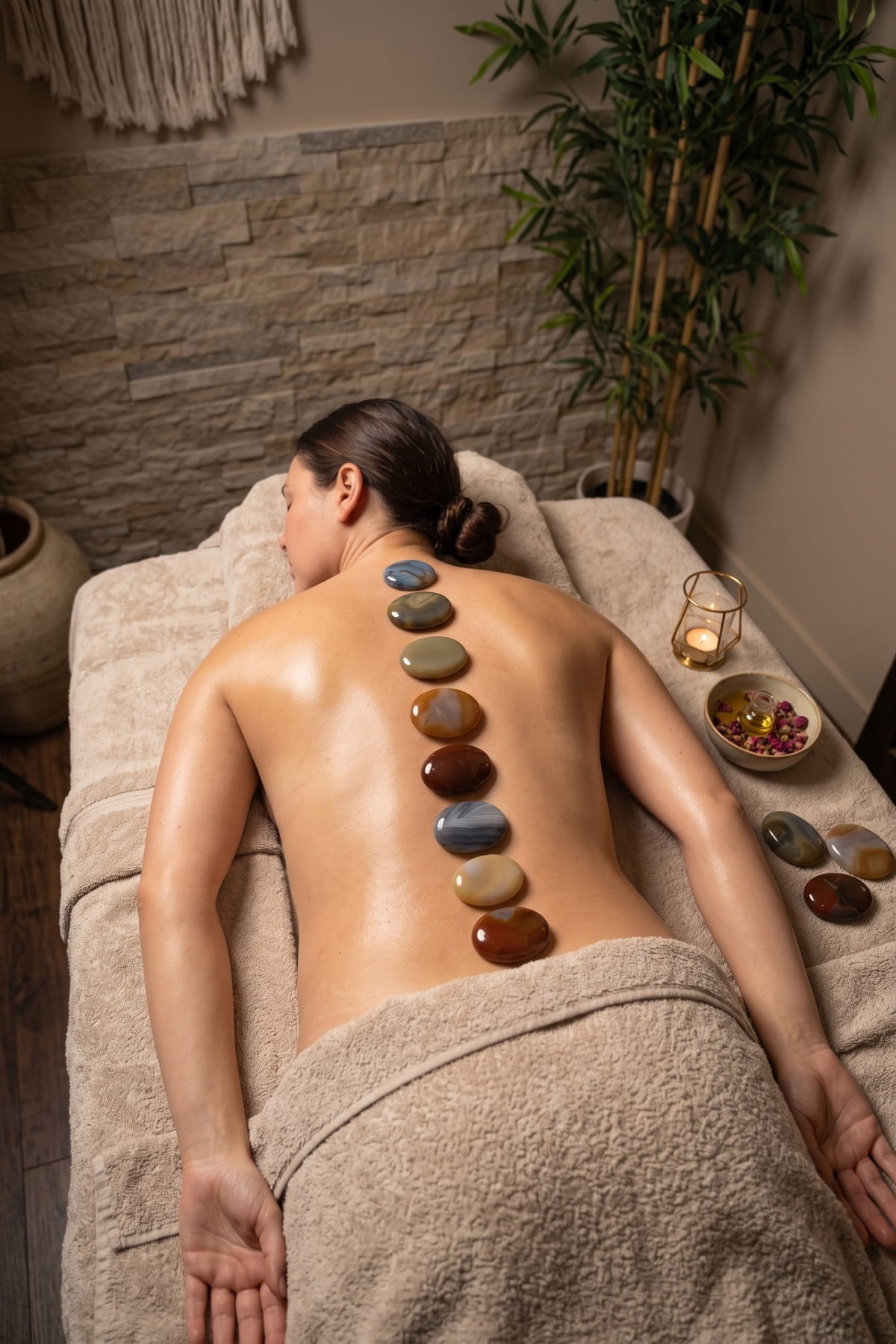 Doğal Akik Taşlı SPA Masaj Taşı - Oval Cilt Terapi Taşı