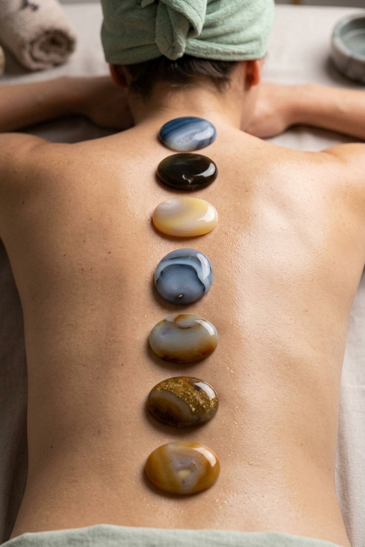 Doğal Akik Taşlı SPA Masaj Taşı - Oval Cilt Terapi Taşı