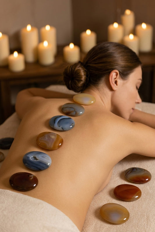 Doğal Akik Taşlı SPA Masaj Taşı - Oval Cilt Terapi Taşı