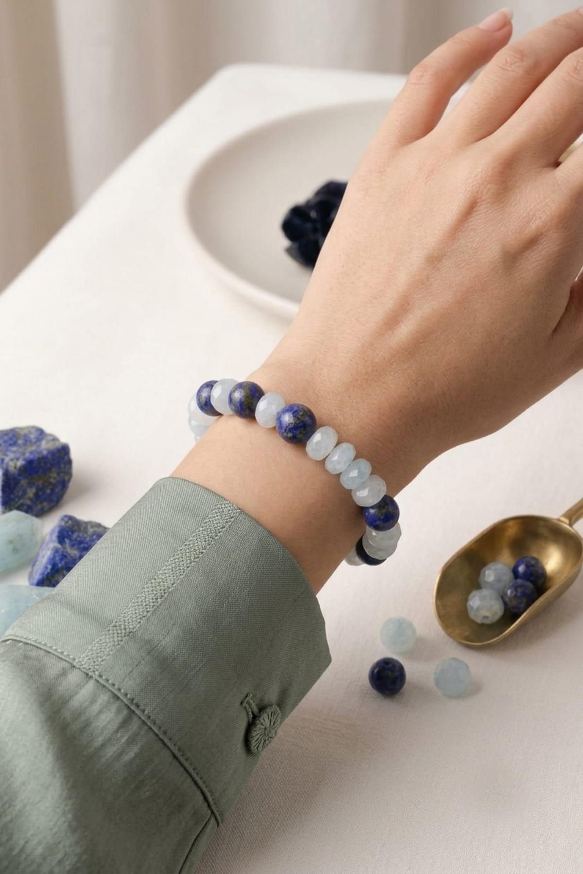 El Kesimi Rondela Akuamarin Lapis Lazuli Bileklik