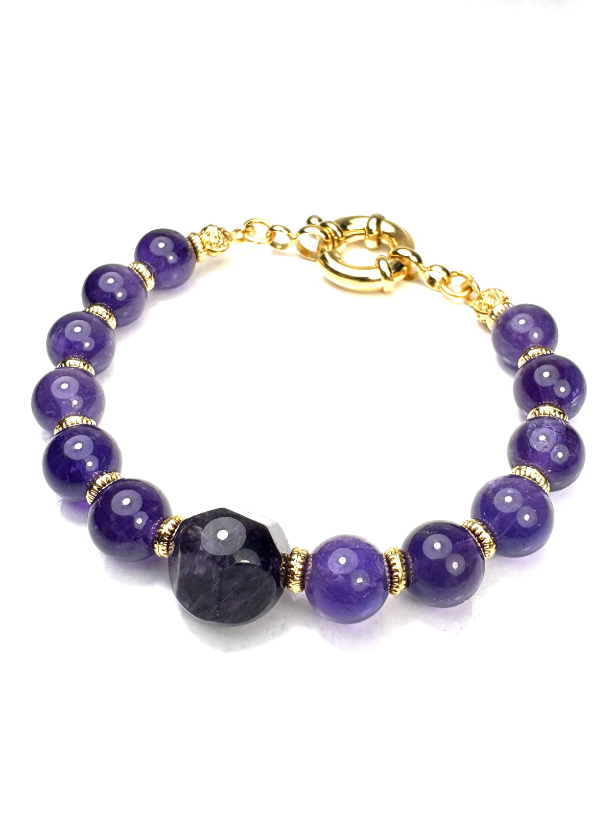 24K Altın Kaplama Özel Kesim Taşlı Doğal Ametist Bileklik