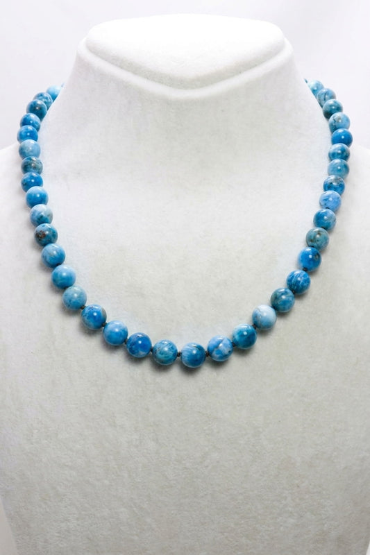 Hakiki Apatit Taşı Düğümlü Kolye - 8 mm Küre Kesim