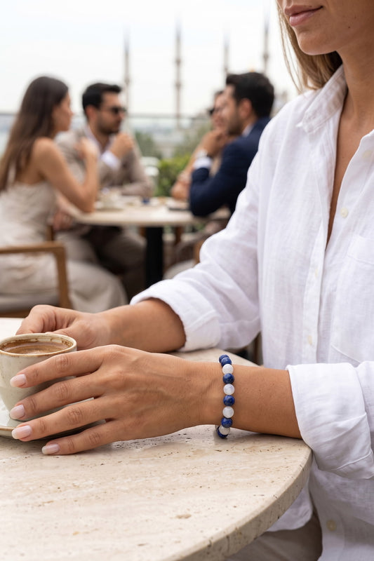 Doğal Ay Taşı Lapis Lazuli Kadın Kombin Bileklik - 8 mm