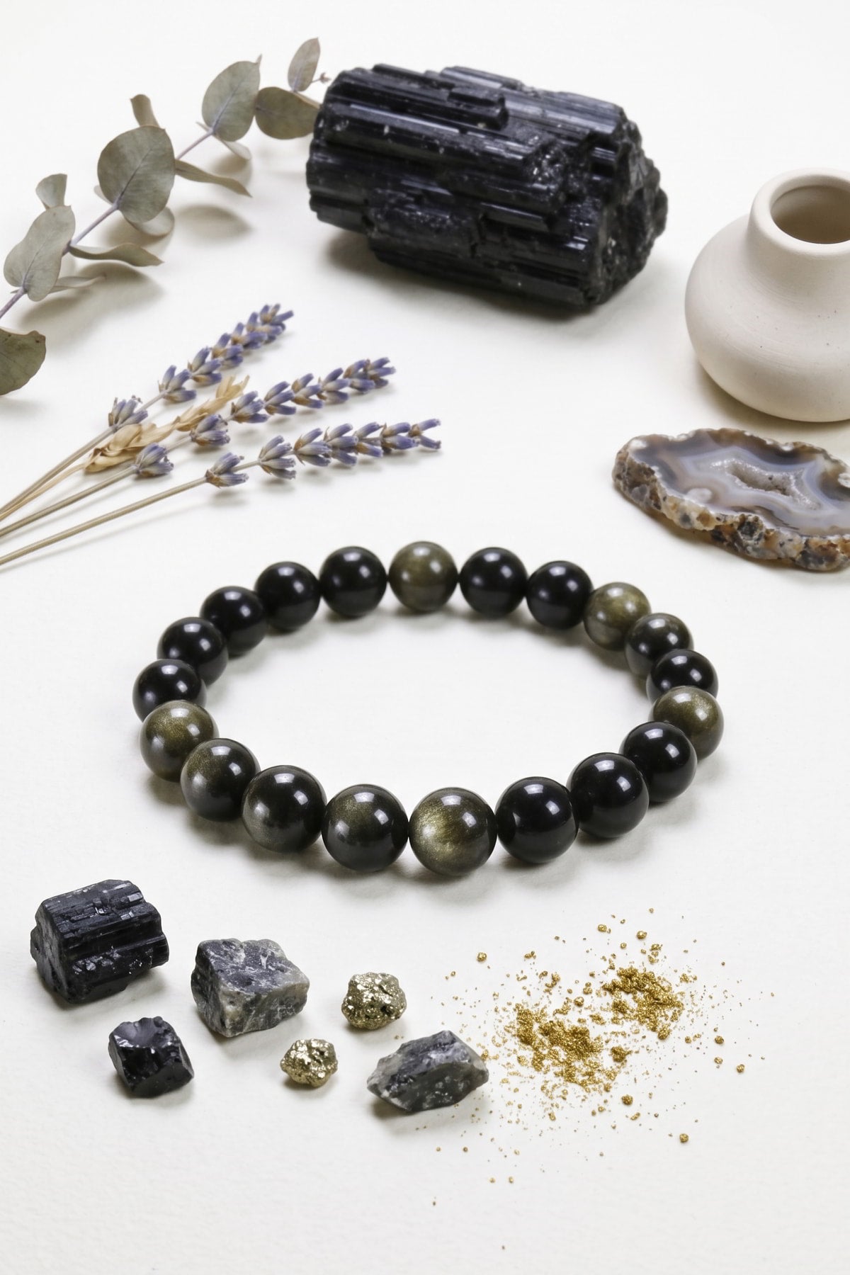 Hakiki Gold Obsidyen Bileklik - 10 mm Küre Kesim