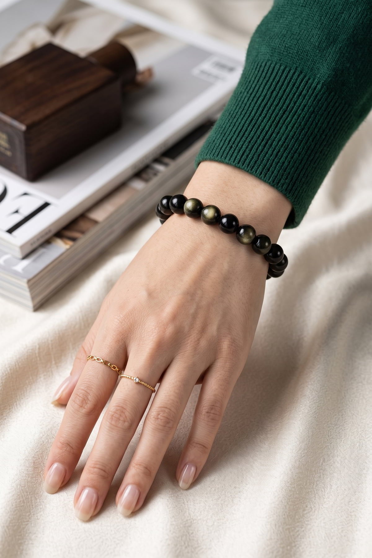Hakiki Gold Obsidyen Bileklik - 10 mm Küre Kesim
