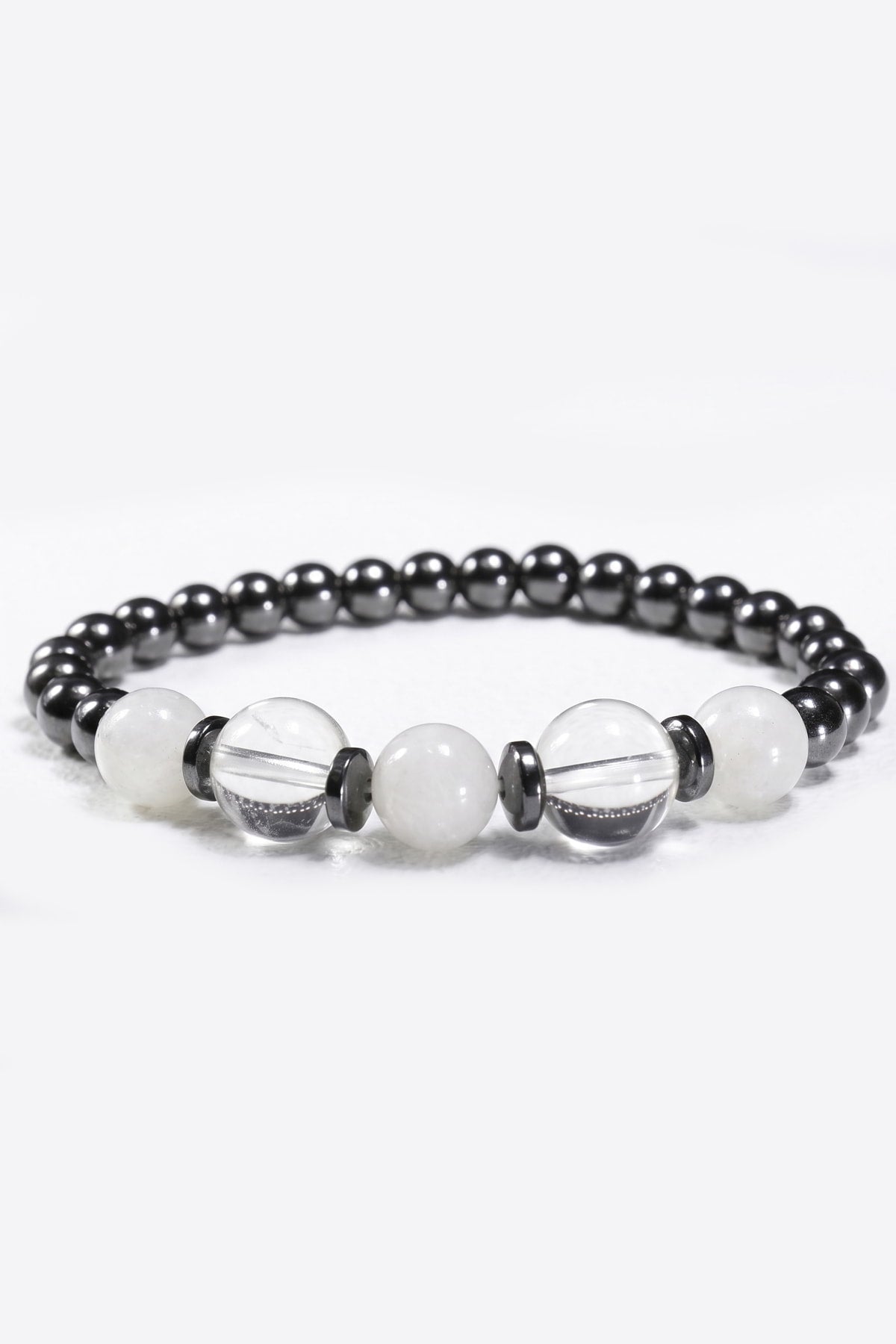 Hematit Ay Taşı ve Kristal Kuvars Taşlı Unisex Doğal Taş Bileklik