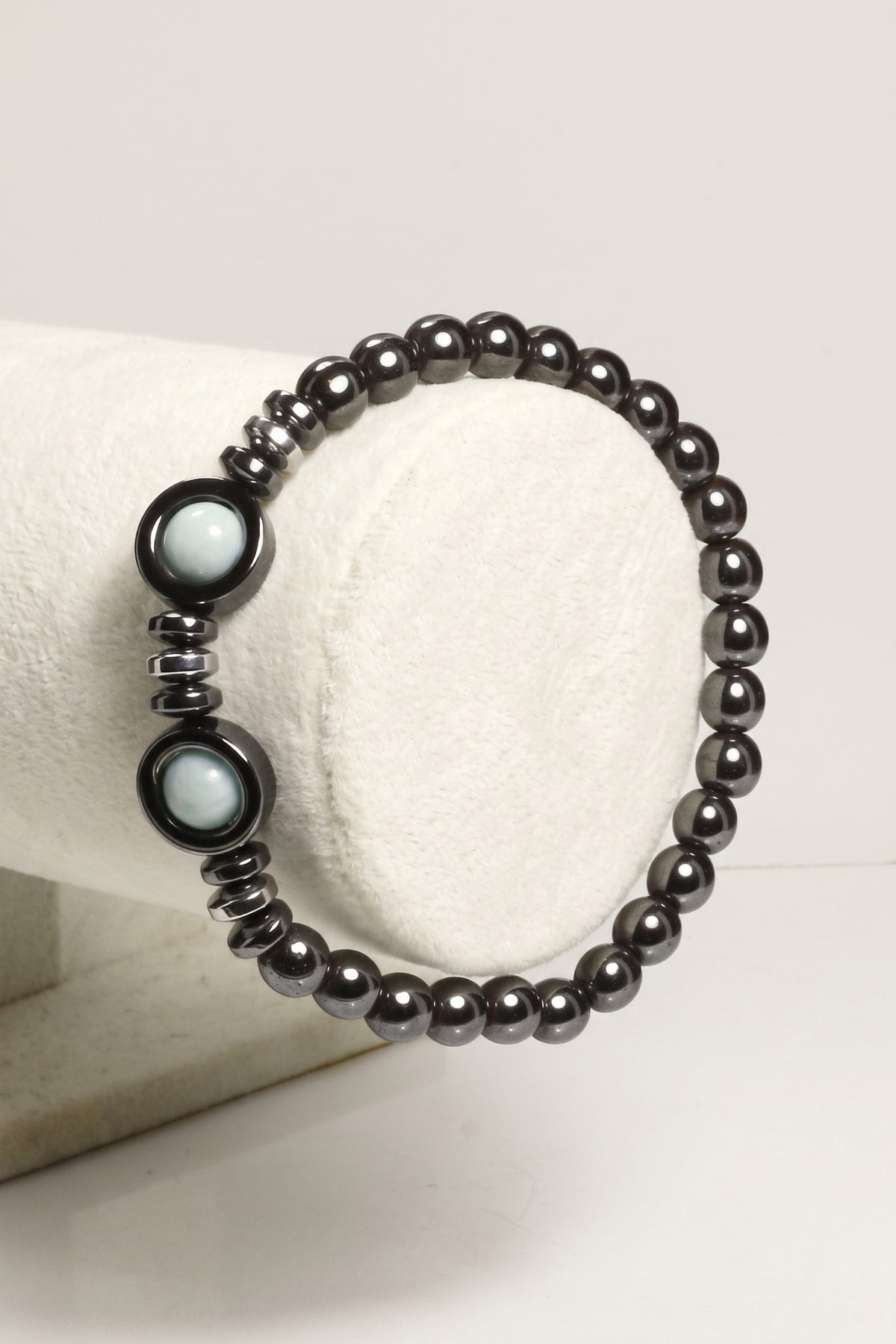 Larimar ve Hematit Taşlı Doğal Taş Unisex Bileklik