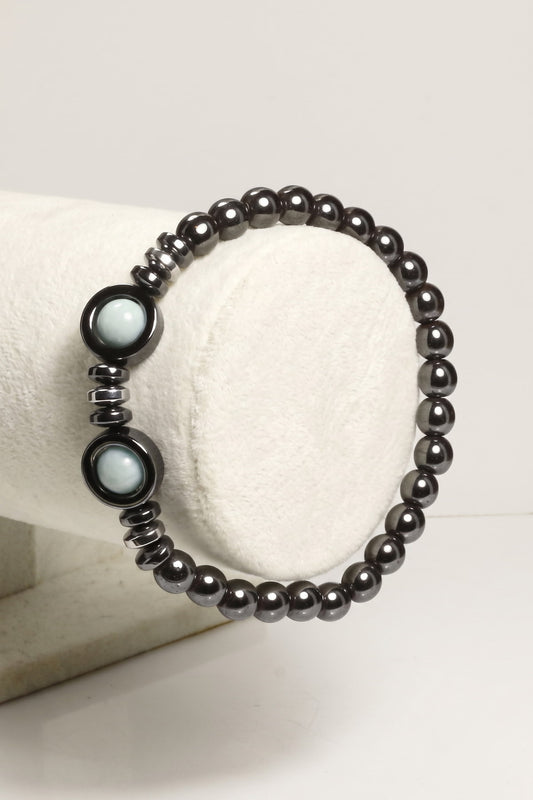 Larimar ve Hematit Taşlı Doğal Taş Unisex Bileklik