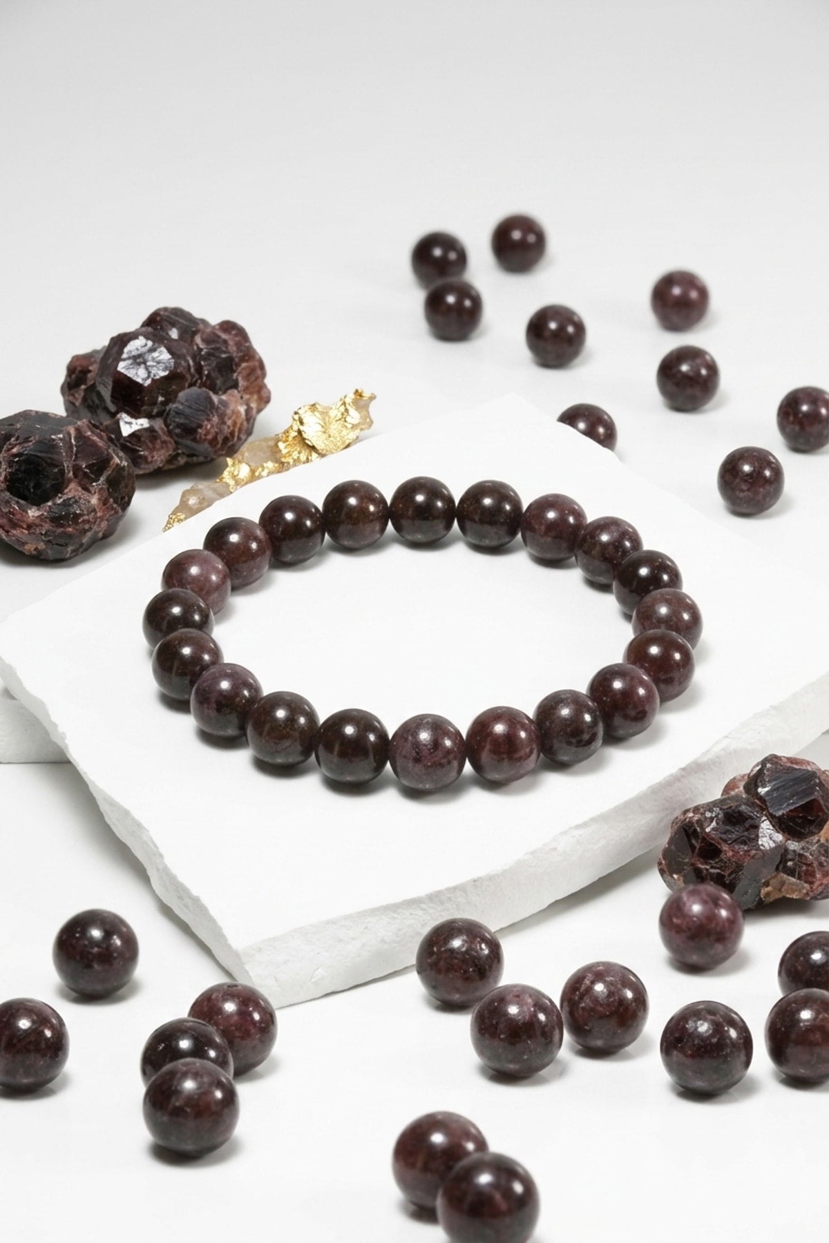 Hakiki Lal Taşı Bileklik - Küre Kesim Bordo Garnet