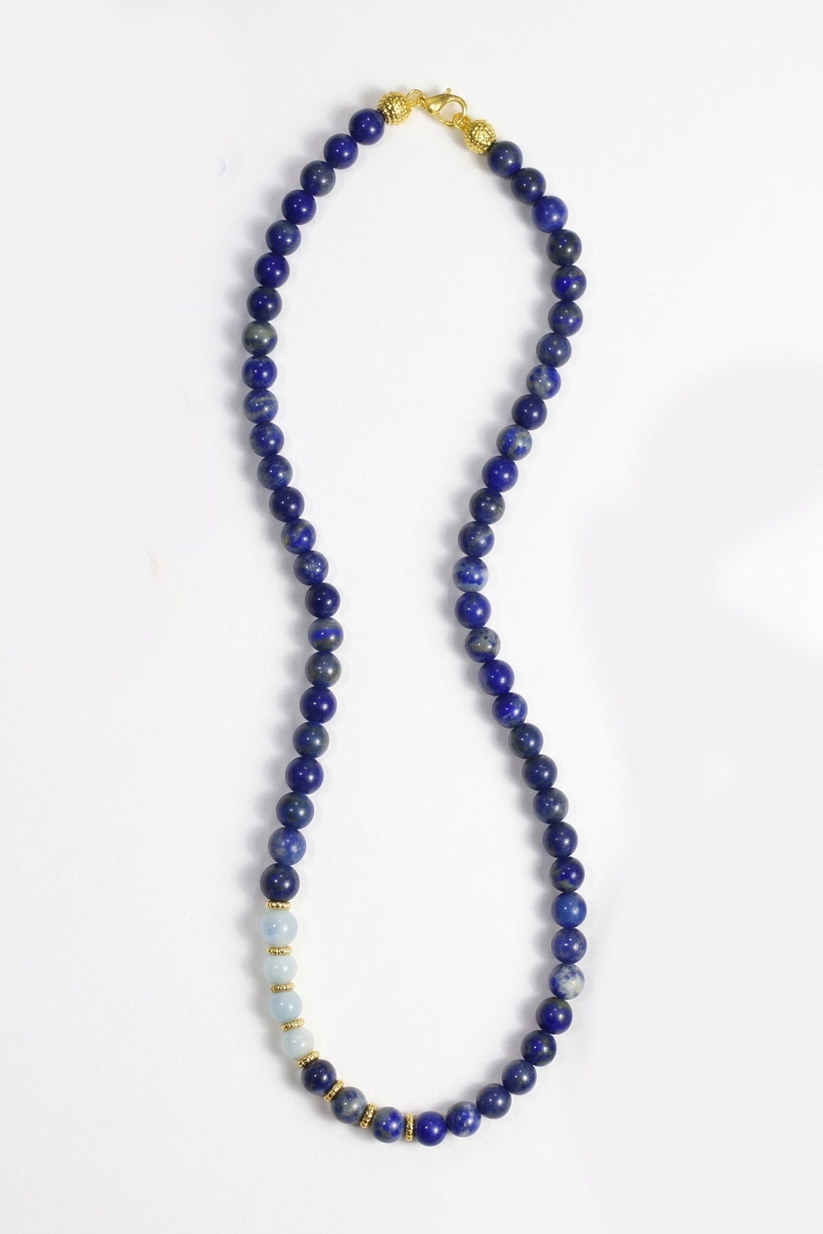 Lapis Lazuli ve Akuamarin Taşlı Gold Detaylı Kadın Kolye