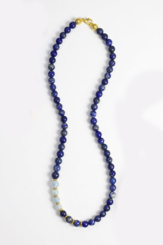 Lapis Lazuli ve Akuamarin Taşlı Gold Detaylı Kadın Kolye