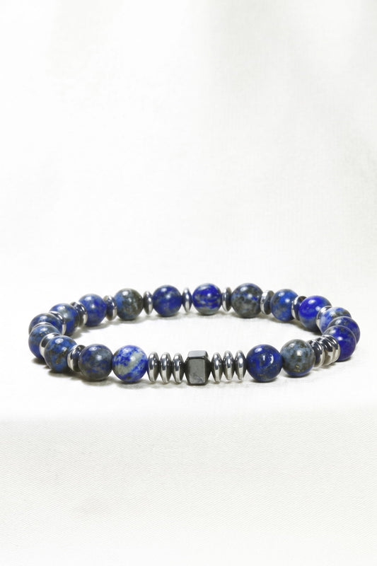 Hakiki Lapis Lazuli ve Hematit Bileklik - Küp Detaylı Mavi