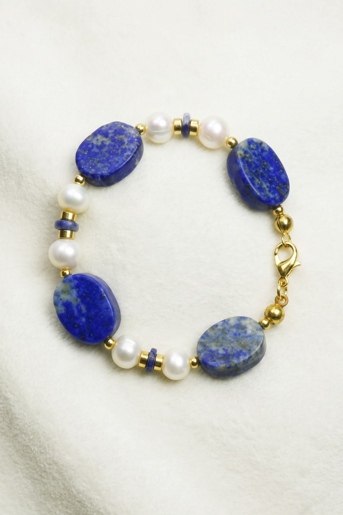 Lapis Lazuli ve İncili Altın Kaplama Kadın Bileklik