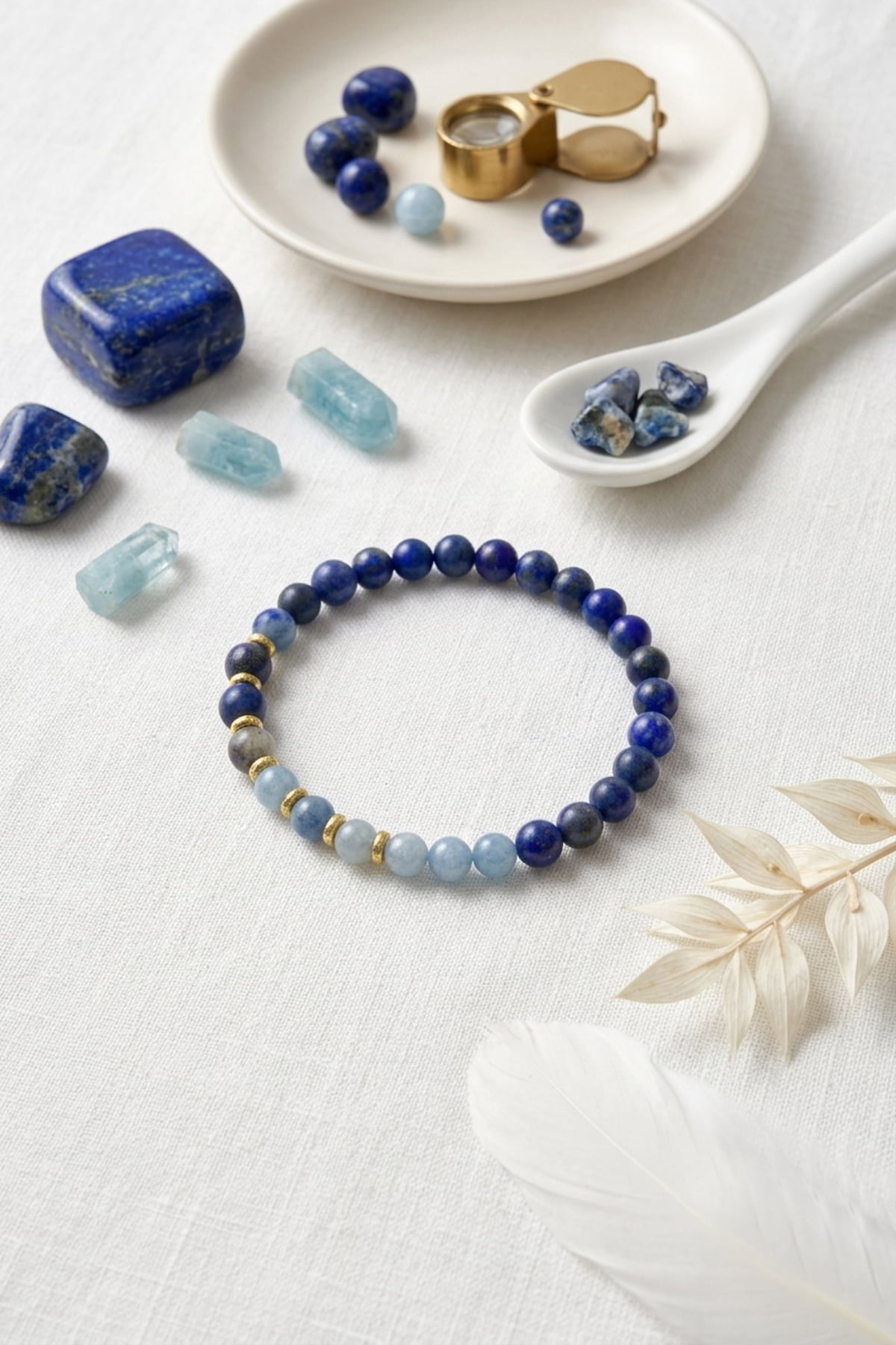 Lapis Lazuli Akuamarin Doğal Taş Bileklik