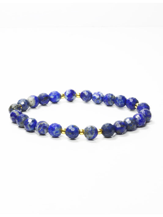Lapis Lazuli Faset Kesim Gold Detaylı Kadın Bileklik