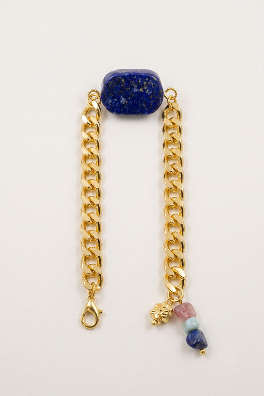 Gold Zincirli Prizma Lapis Lazuli Doğal Taş Bileklik