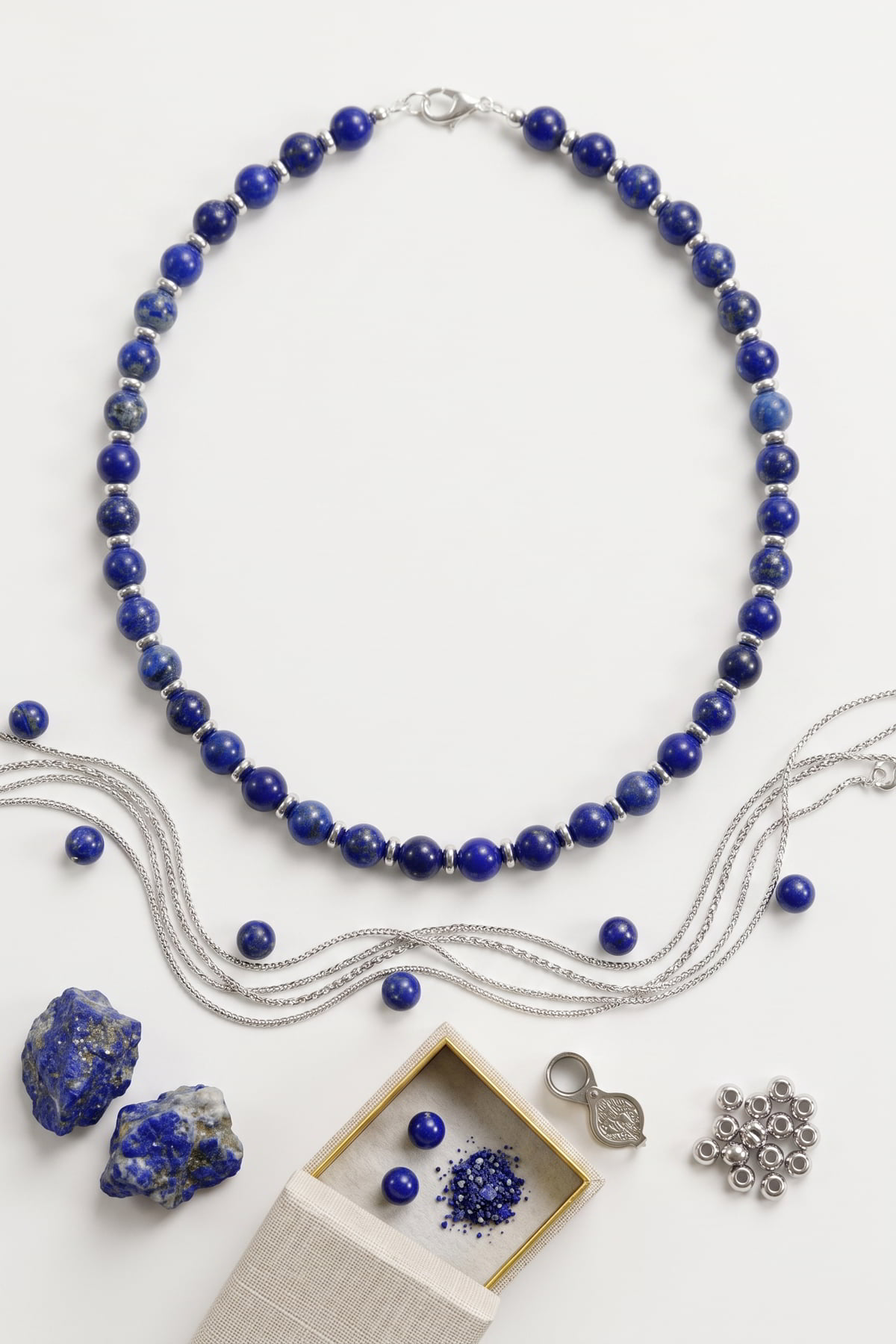 Hakiki Lapis Lazuli ve Hematit Kolye - Lacivert Küre Kesim