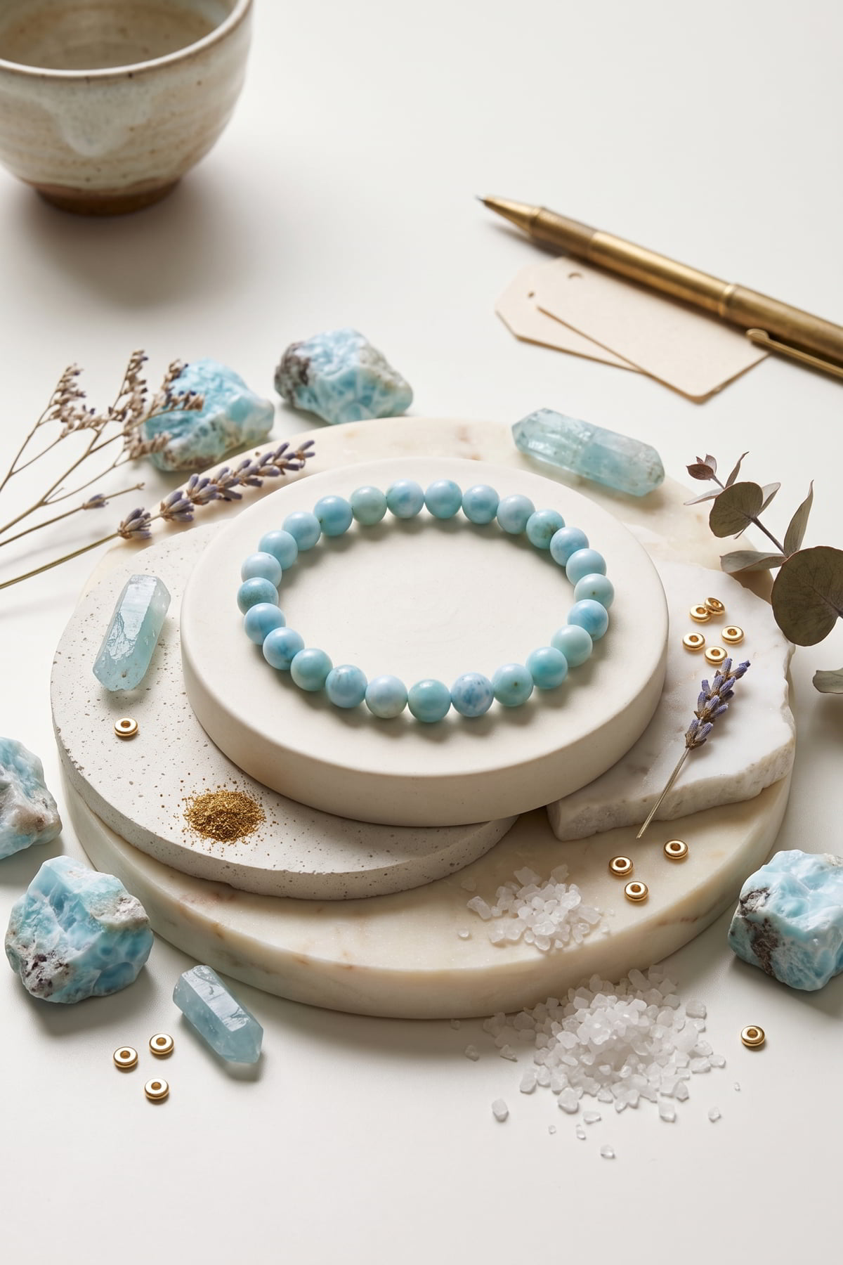 Doğal Larimar Taşı Kadın Bileklik - Okyanus Mavisi 8 mm