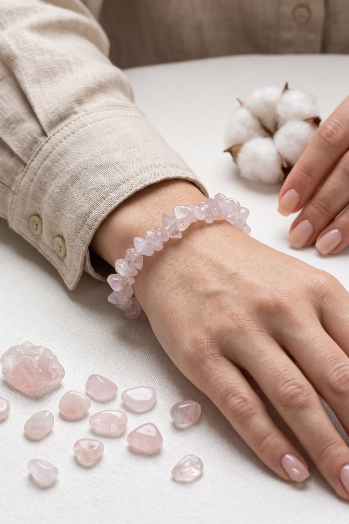 Doğal Kırık Taş Pembe Kuvars Kadın Bileklik