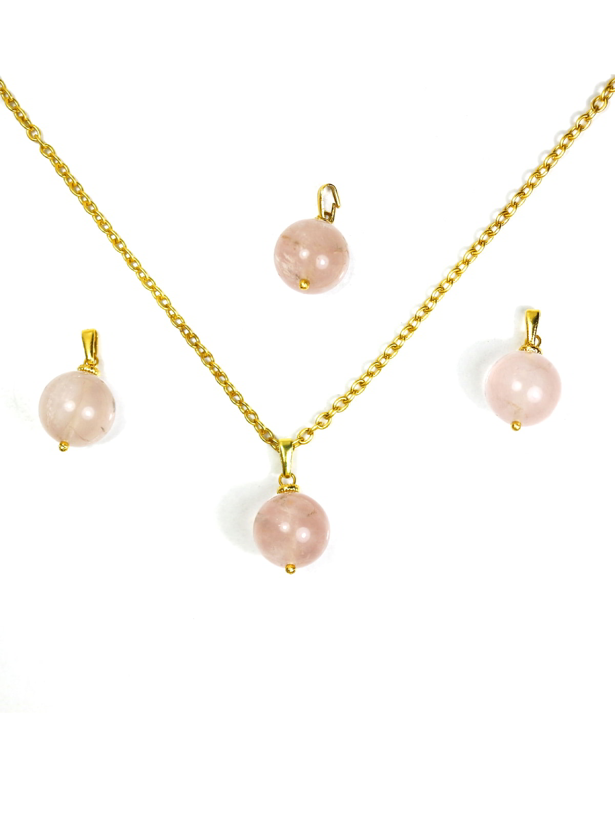 Küre Kesim Pembe Kuvars Doğal Taş Kolye Ucu 12 mm