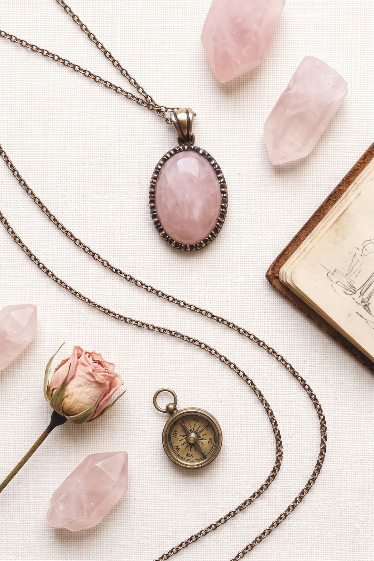 Pembe Kuvars Taşlı Otantik Oval Gümüş Kadın Kolye Ucu 4,5 gr
