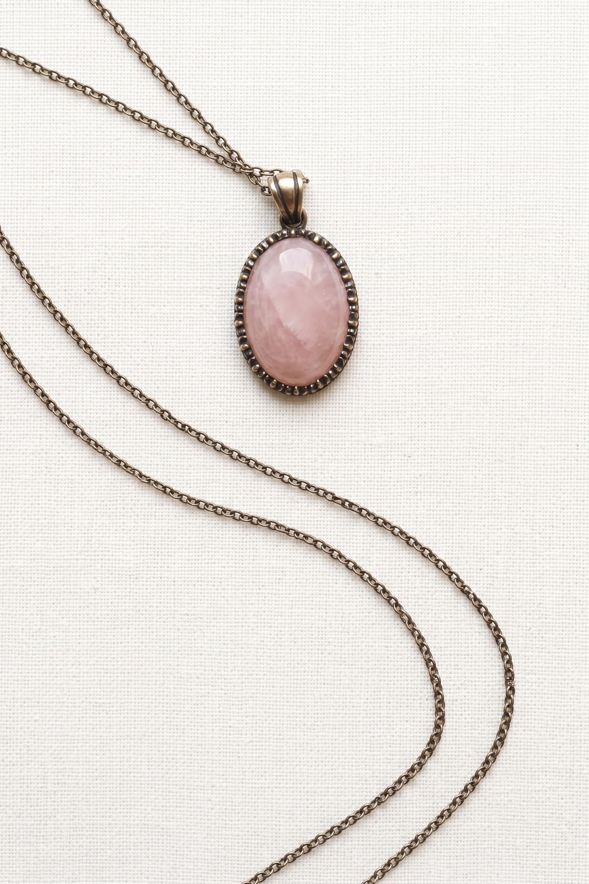 Pembe Kuvars Taşlı Otantik Oval Gümüş Kadın Kolye Ucu 4,5 gr