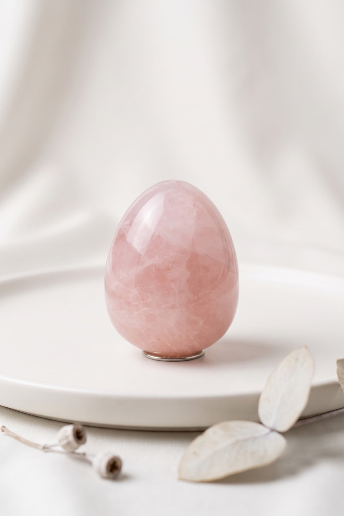 Yumurta Formlu Pembe Kuvars Doğal Taş Masa Üstü Kütle