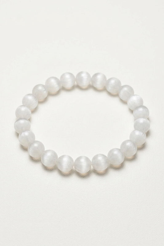 Hakiki Selenit Taşı Bileklik - 8 mm Küre Kesim